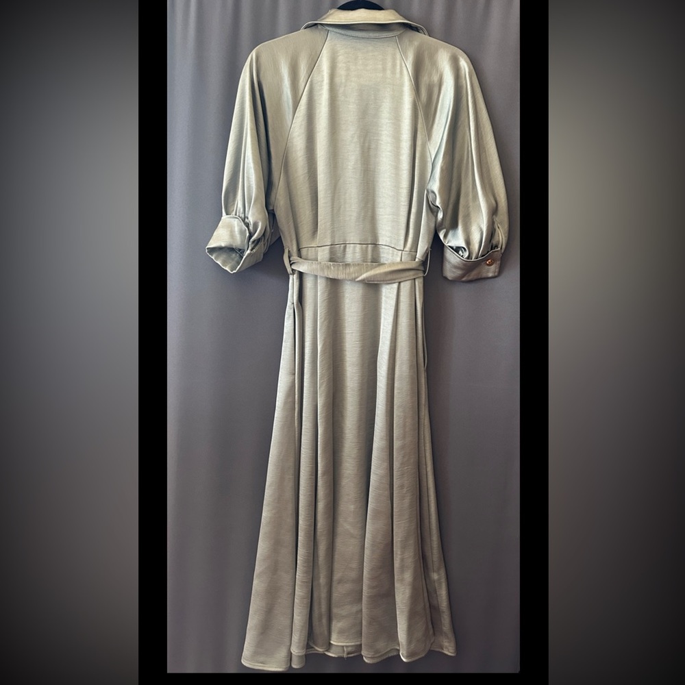 Donna Karan Satin Midi,belted Shirt Dress, Sz 10,New , Weathered Sage - Picture 6 of 11